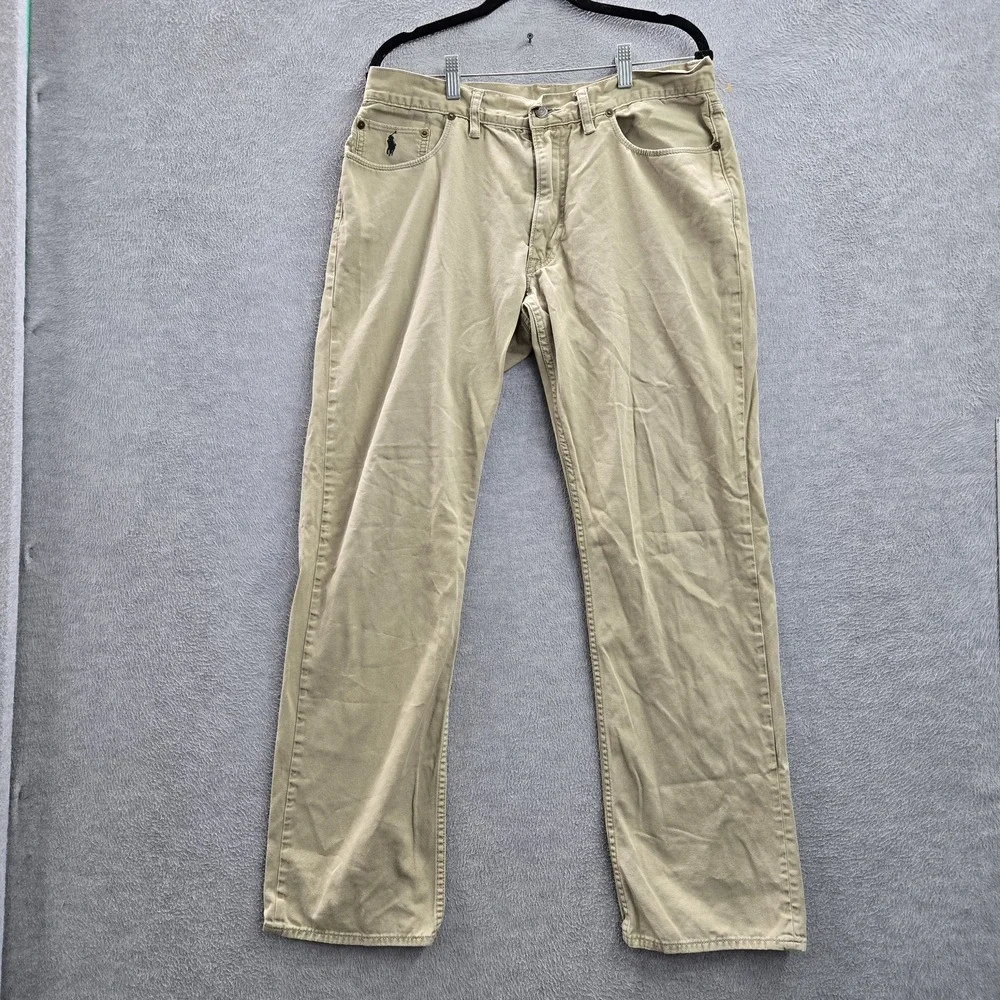 Polo Ralph Lauren Men Pants‎ 34/32 Beige Embroidered Khakis Twill Button Zipper